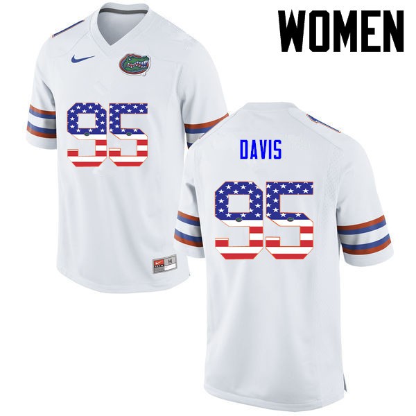 Florida Gators Women #95 Keivonnis Davis College Football USA Flag Fashion White
